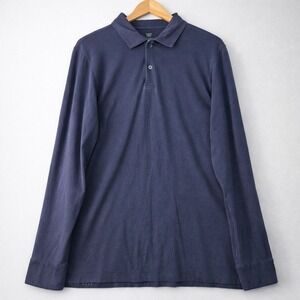 Mack Weldon Polo Shirt Men's Large Navy Blue Long Sleeve Pima Cotton Essential